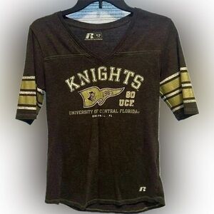 UCF Knights Russell Athletic V-Neck Tee Women’s Medium Black Gold Football Shirt